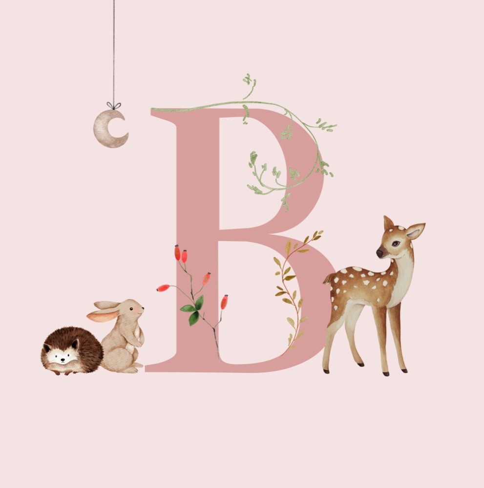Poster meisje letter (aanpasbaar) met bosdieren