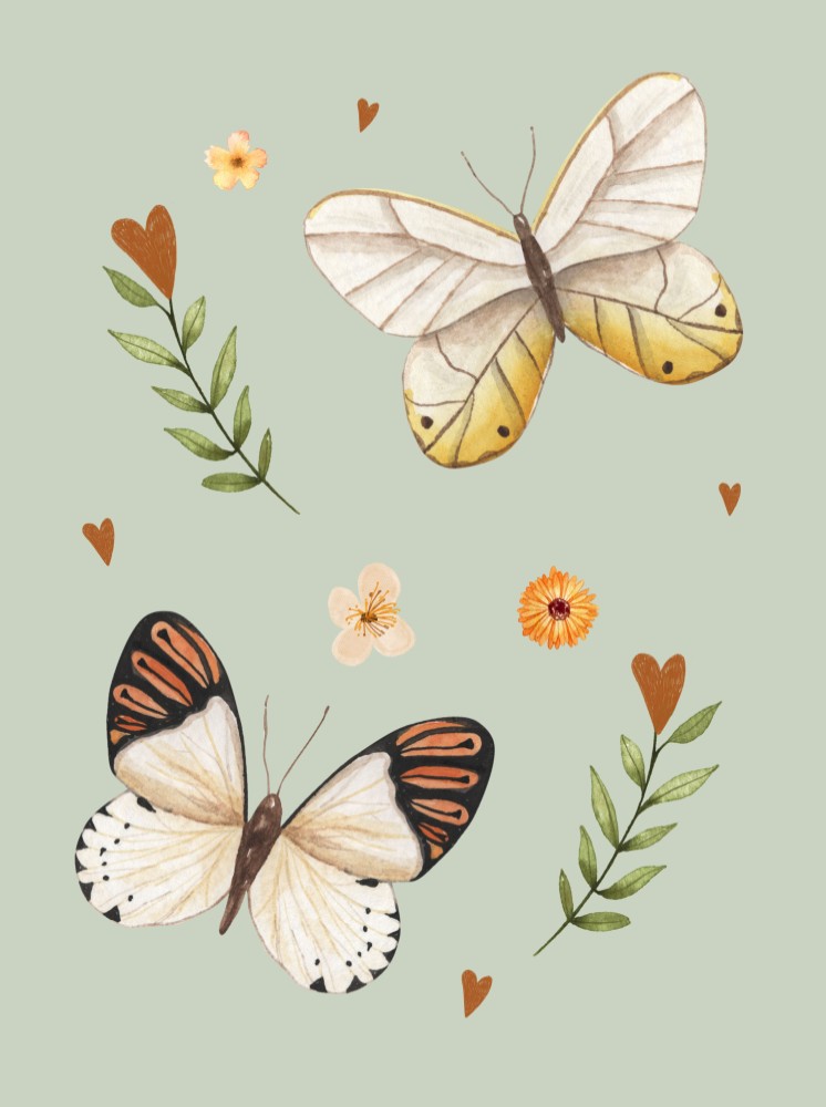Poster print vlinders en bloemen
